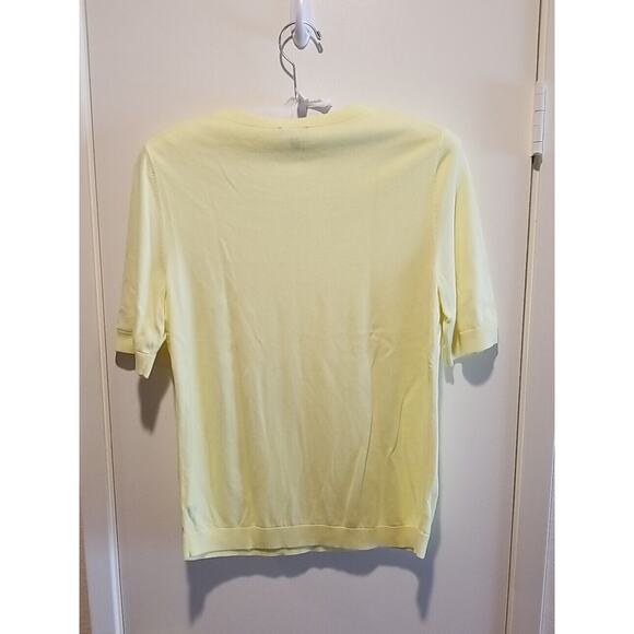 Talbots Sweater Top Womens Petite L Yellow SSleeve Pineapple Sequin Pullover - Picture 3 of 7